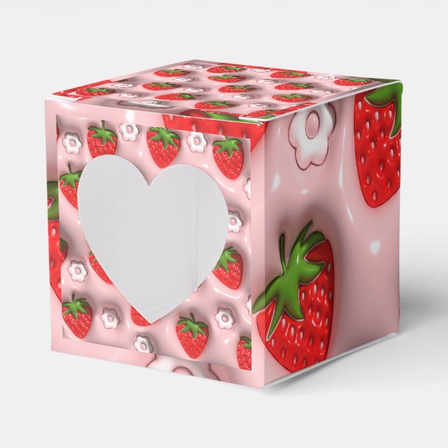 Strawberries On Pink Background Favour Box (Front Side)