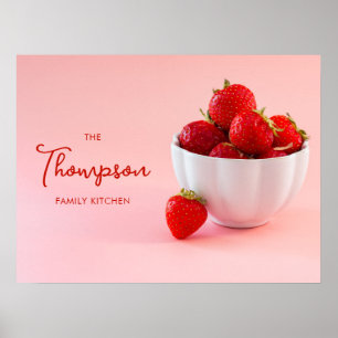 Strawberries On Pink Photo Custom Family Kitchen Poster