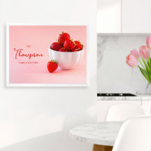 Strawberries On Pink Photo Custom Family Kitchen