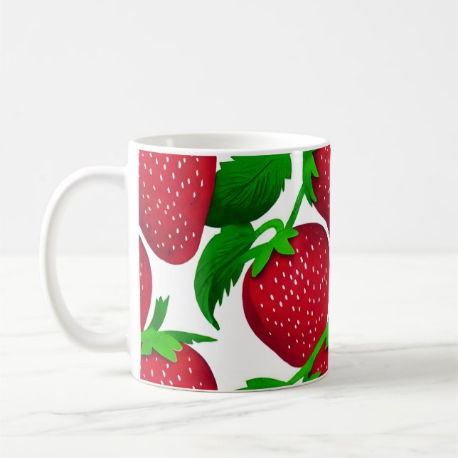 Strawberries on White Background Pattern  Coffee Mug (Left)