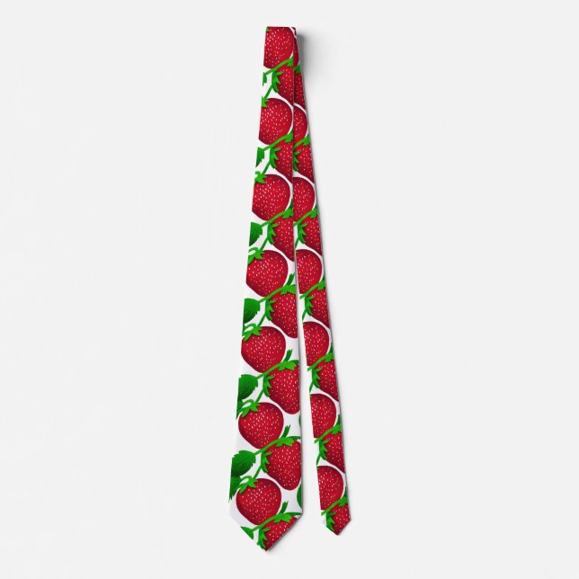 Strawberries on White Background Pattern  Tie (Front)