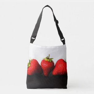 Strawberries On White Over Black bagcbbcn Crossbody Bag