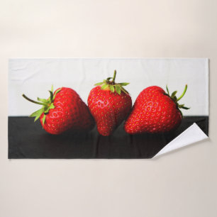Strawberries On White Over Black btcn Bath Towel Set
