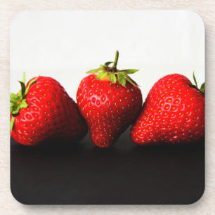 Strawberries On White Over Black coastercn Coaster