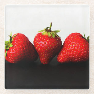 Strawberries On White Over Black coastercn Glass Coaster