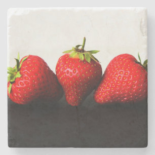 Strawberries On White Over Black coastercn Stone Coaster