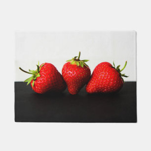 Strawberries On White Over Black dmcn Doormat