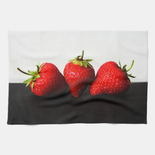 Strawberries On White Over Black ktcnm Tea Towel