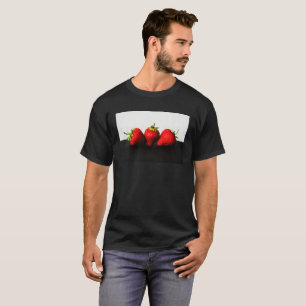Strawberries On White Over Black Mens cn T-Shirt