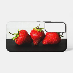 Strawberries On White over Black sgcnm Samsung Galaxy Case
