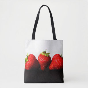 Strawberries On White Over Black stcnm Tote Bag