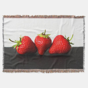 Strawberries On White Over Black tbcnm Throw Blanket