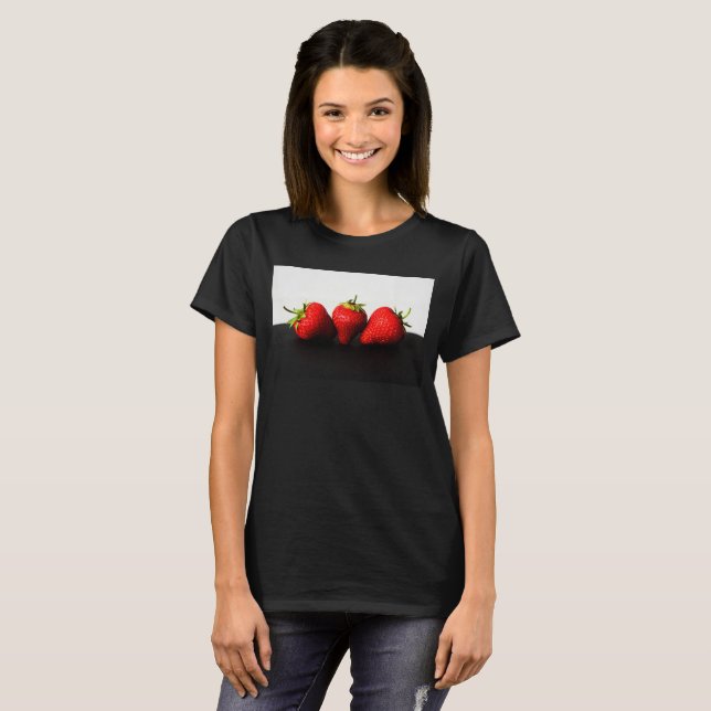 Strawberries On White Over Black wccnm T-Shirt (Front Full)
