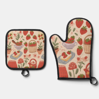 Strawberries  oven mitt & pot holder set