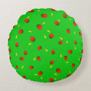 Strawberries pattern round cushion