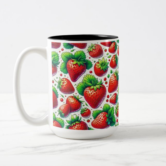 Strawberries Pattern Two-Tone Coffee Mug (Left)