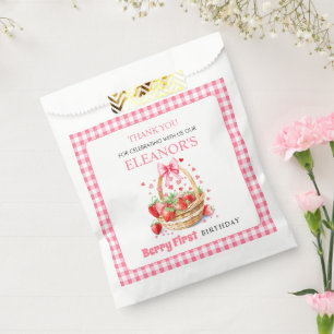 Strawberries pink Berry First Birthday Thank You Favour Bag