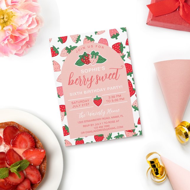 Strawberries Pink Berry Sweet Birthday Party Invitation (Creator Uploaded)