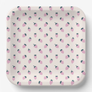 strawberries pink paper plate