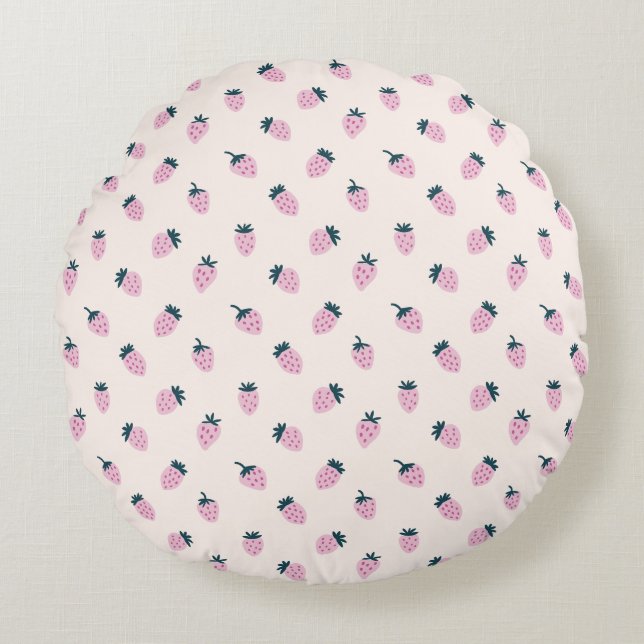 strawberries pink  round cushion (Front)