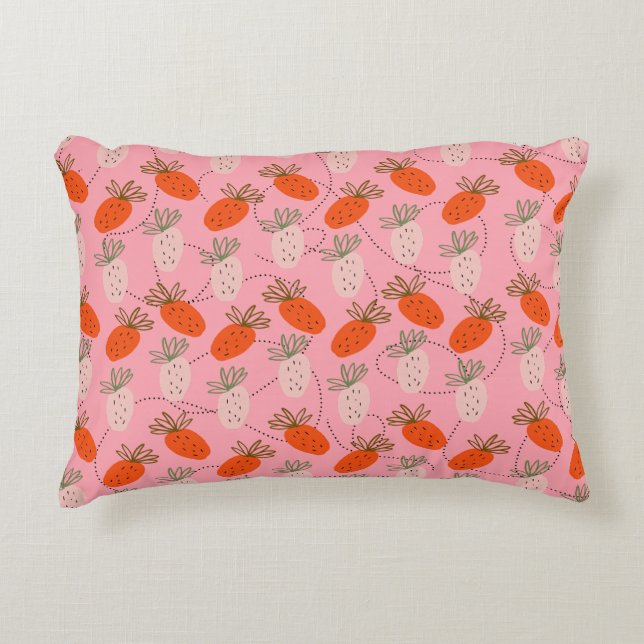 Strawberries Pink White Doodle Pattern  Decorative Cushion (Front)