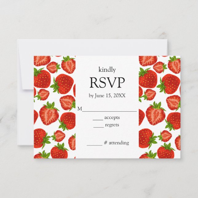 Strawberries Red and White Botanical RSVP Card (Front)