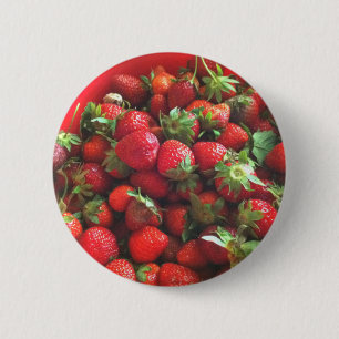 Strawberries red fruit photo 6 cm round badge