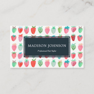 Strawberries Red Monogram Custom Business Cards