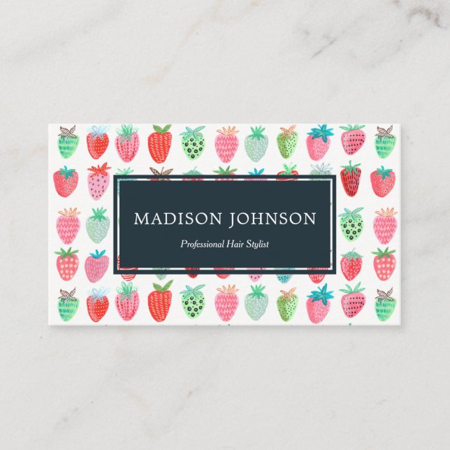 Strawberries Red Monogram Custom | Business Cards (Front)