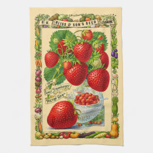 Strawberries Retro Victorian Era Botanical Art Tea Towel