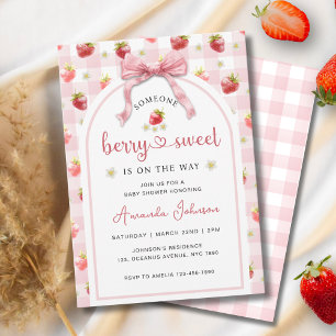 Strawberries Ribbon Berry Sweet Pink Baby Shower Invitation