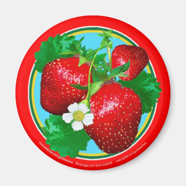 STRAWBERRIES Round Magnet (Front)