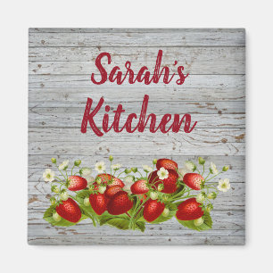 Strawberries Rustic Custom Name Personalised Magnet