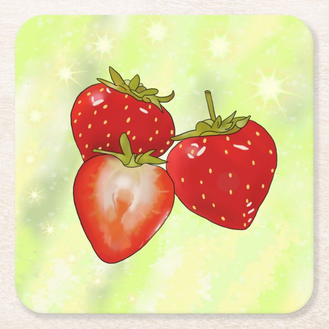 strawberries  square paper coaster (Front)