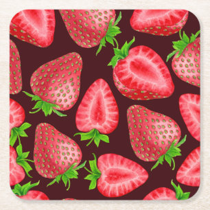Strawberries Square Paper Coaster