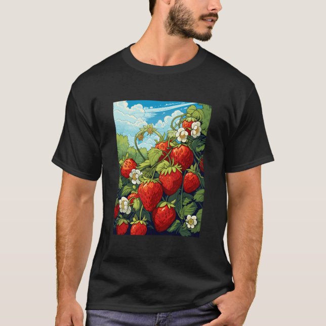 Strawberries Strawberry Motif Strawberry Plants Fr T-Shirt (Front)
