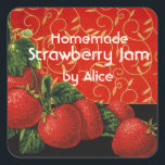 STRAWBERRIES Strawberry Preserve ,Jam,Canning Square Sticker<br><div class="desc">Colourful strawberries , vintage elaboration for red fruit preserve , jam , jar labels.</div>