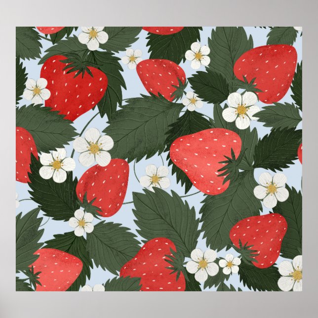 Strawberries: summer fruit pattern design. poster (Front)