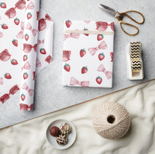 Strawberries Sunglasses Bows Birthday Wrapping Paper