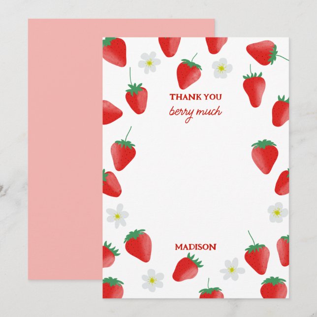 Strawberries Thank You Berry Much Strawberry Theme Card (Front/Back)