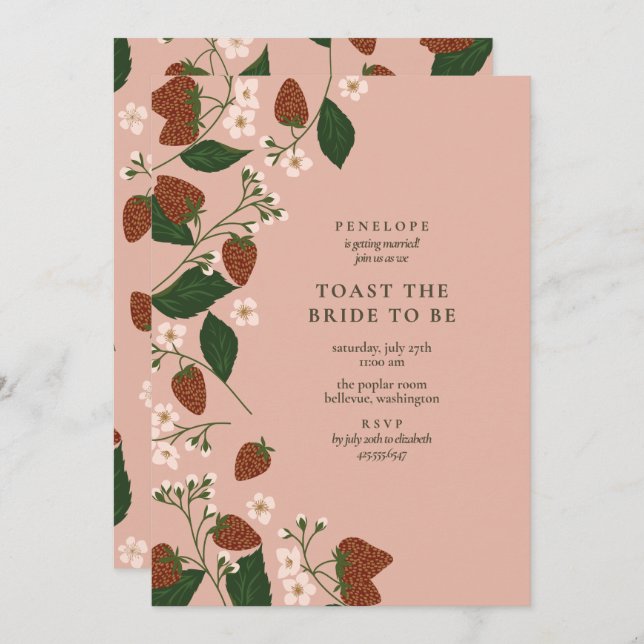 Strawberries Toast the Bride Cocktail Hour Shower  Invitation (Front/Back)