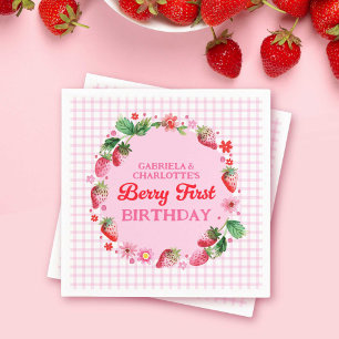 Strawberries Twin Sisters Joint Berry 1st Birthday Napkin