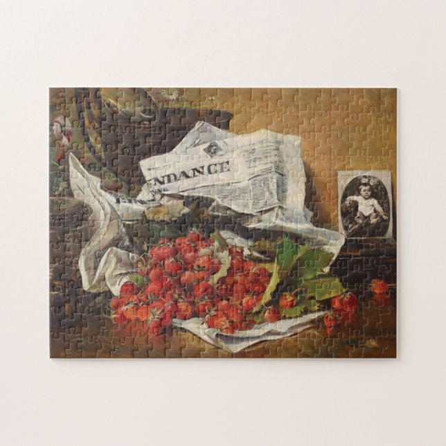 Strawberries Vintage Spring Fruits on Newspaper Jigsaw Puzzle (Horizontal)