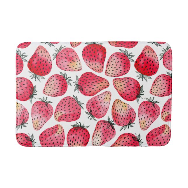 Strawberries watercolor and ink bath mat (Front)