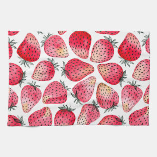 Strawberries watercolor and ink tea towel