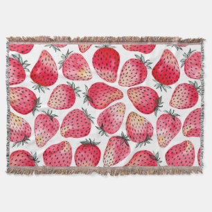 Strawberries watercolor and ink throw blanket