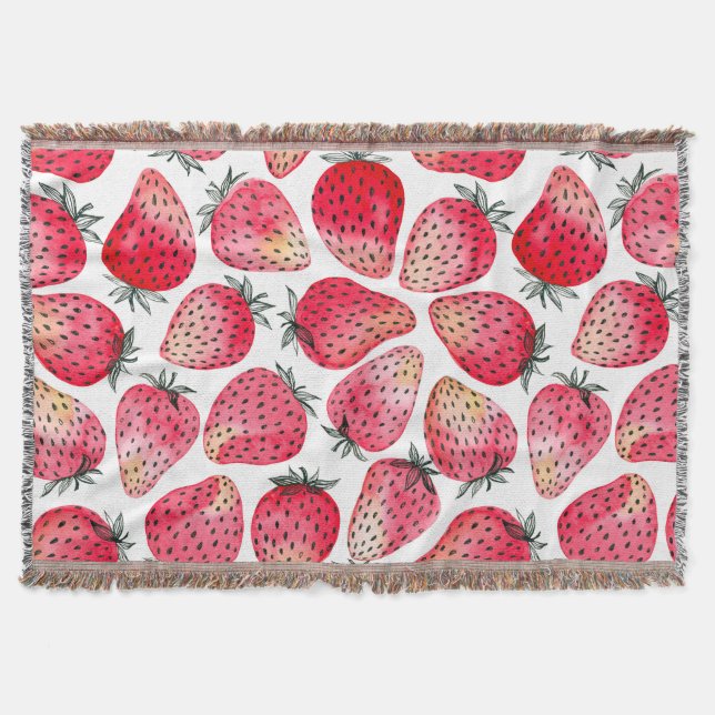 Strawberries watercolor and ink throw blanket (Front)