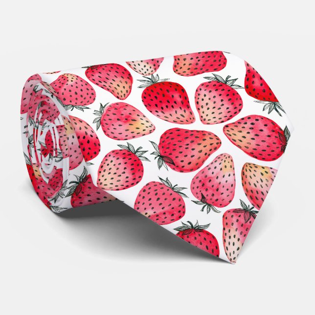 Strawberries watercolor and ink tie (Rolled)