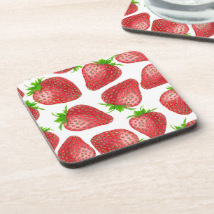 Strawberries watercolor pattern coaster