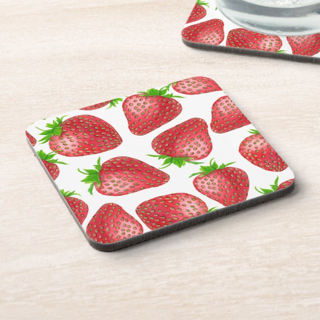 Strawberries watercolor pattern coaster (Left Side)
